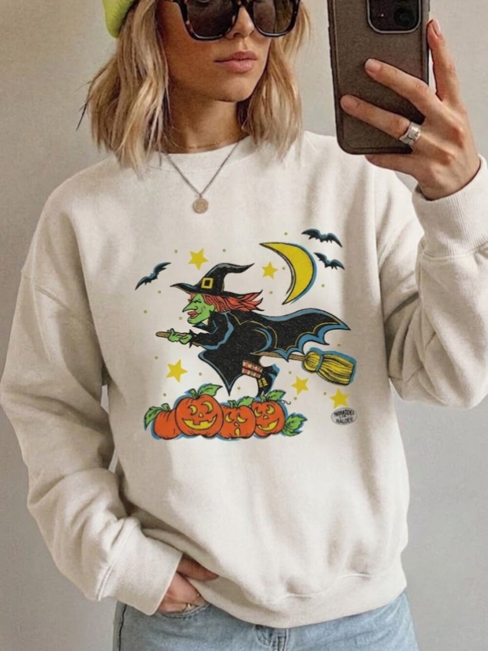 Gildan Flying Witch & Pumpkin Patch Unisex Crewneck Sweatshirt